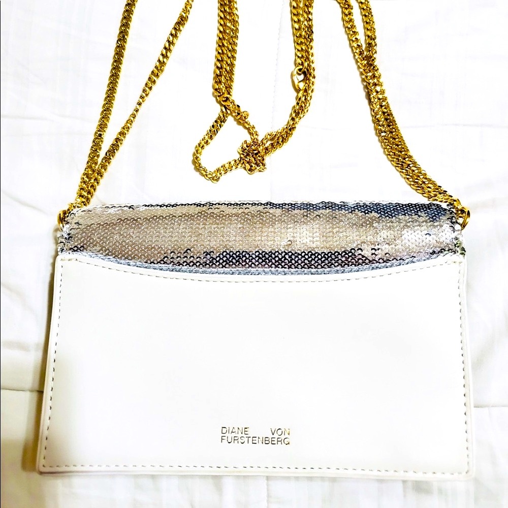 NWT white & silver Diane Von Furstenberg cross body bag